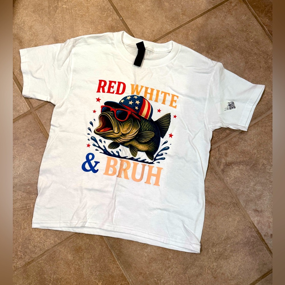 Patriotic Red White & Bruh America Fish Fishing 4th Of July Kids T-Shirt